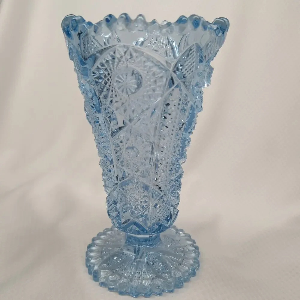Imperial Glass Blue Octagon Hobstar 536 Footed Vase Art Deco 1930s Vintage